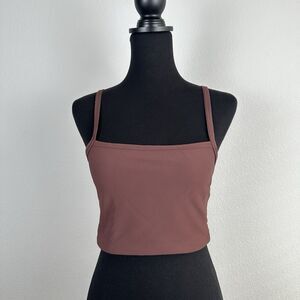 Wilo The Label Crop Top Womens Large Brown Square Neck Ribbed Wireless Stretch